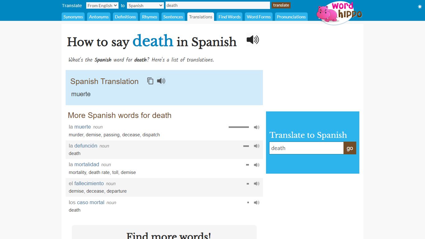 How to say death in Spanish - wordhippo.com